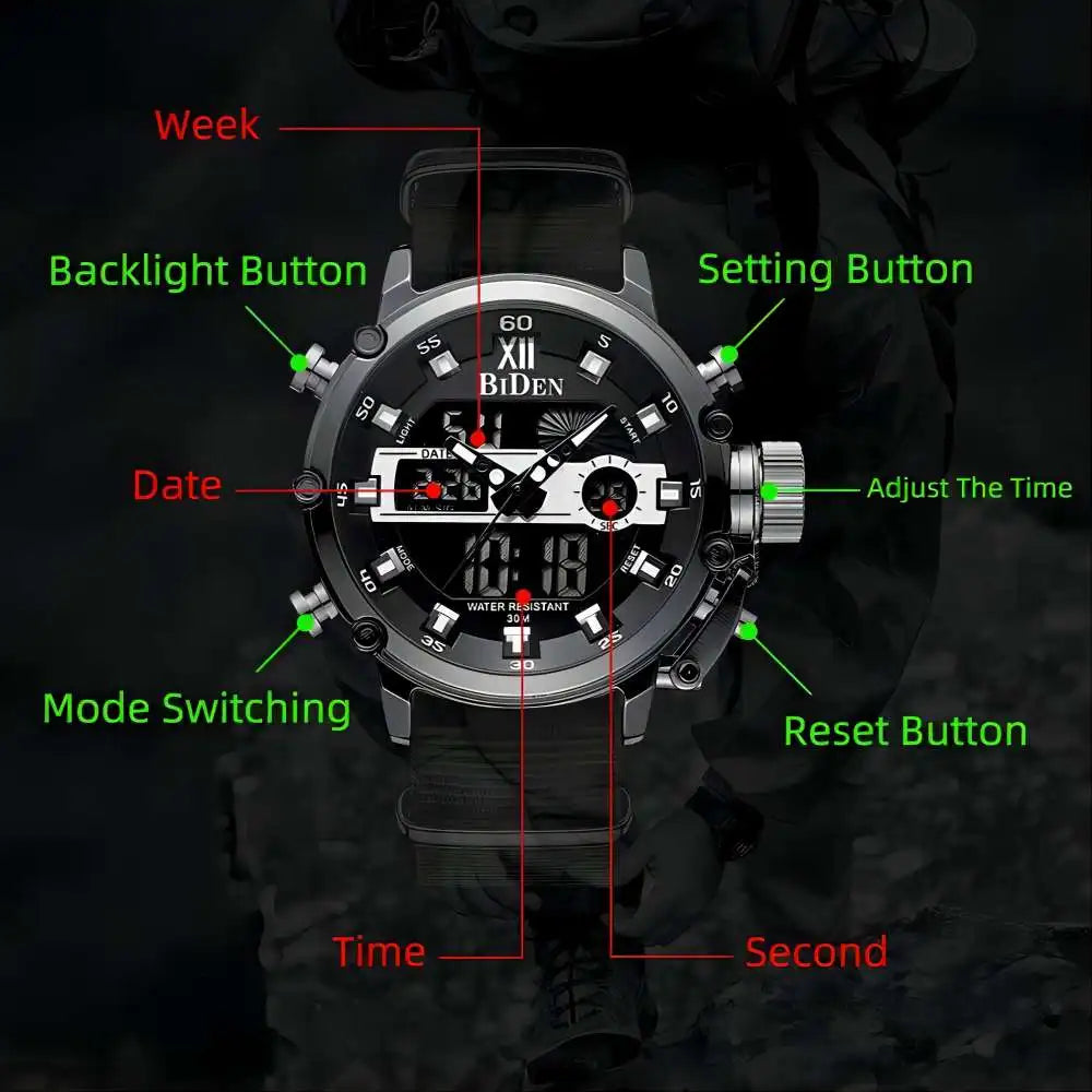 vastara - biden men's waterproof digital military sports watch 7 - sports unisex timepiece with chronograph (USA)