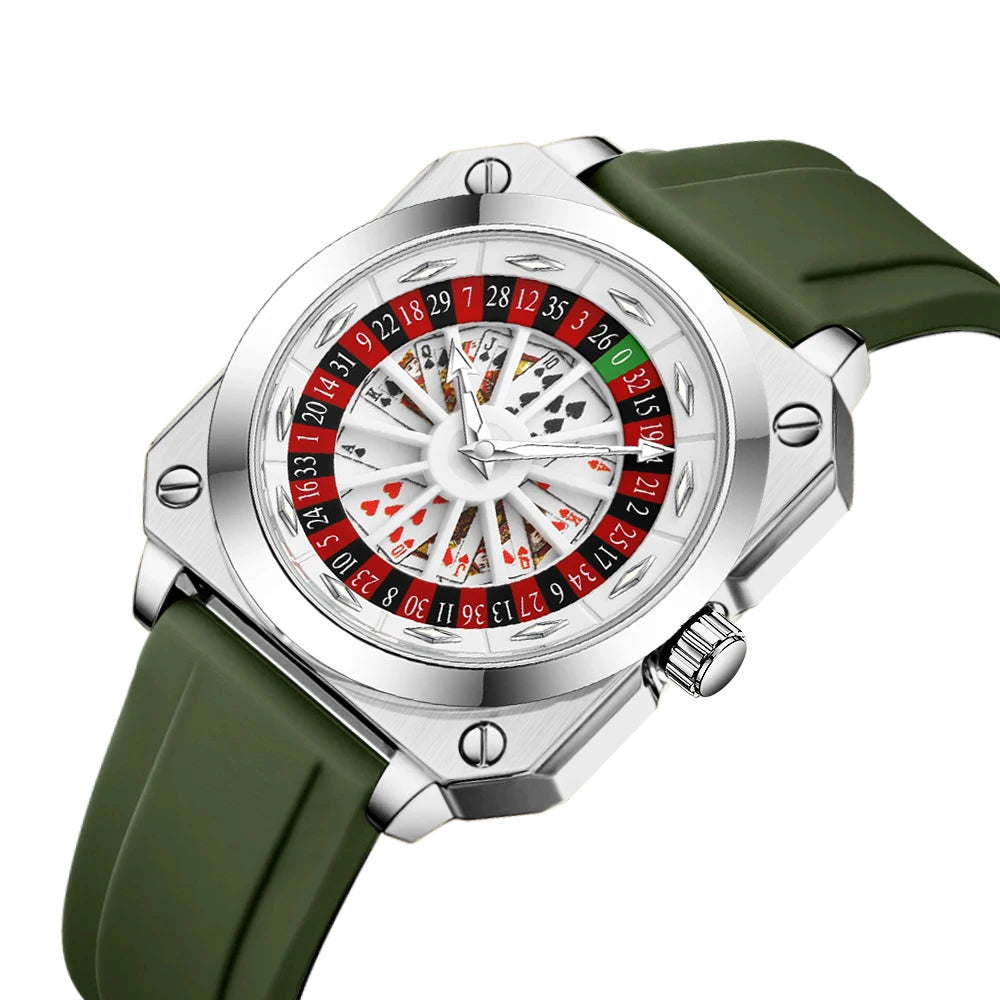 Creative Men Watch Fashion Roulette Original Quartz Movement Silicone Red Black Sports Square Rotating Night Light Watch f...