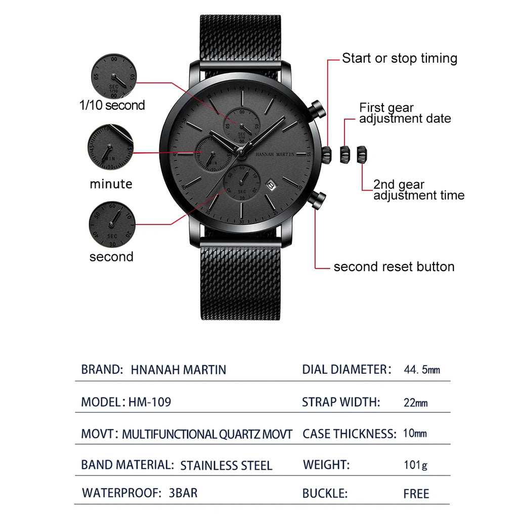 vastara business stainless steel watch detail - reliable movement, stainless steel, waterproof business design (USA)