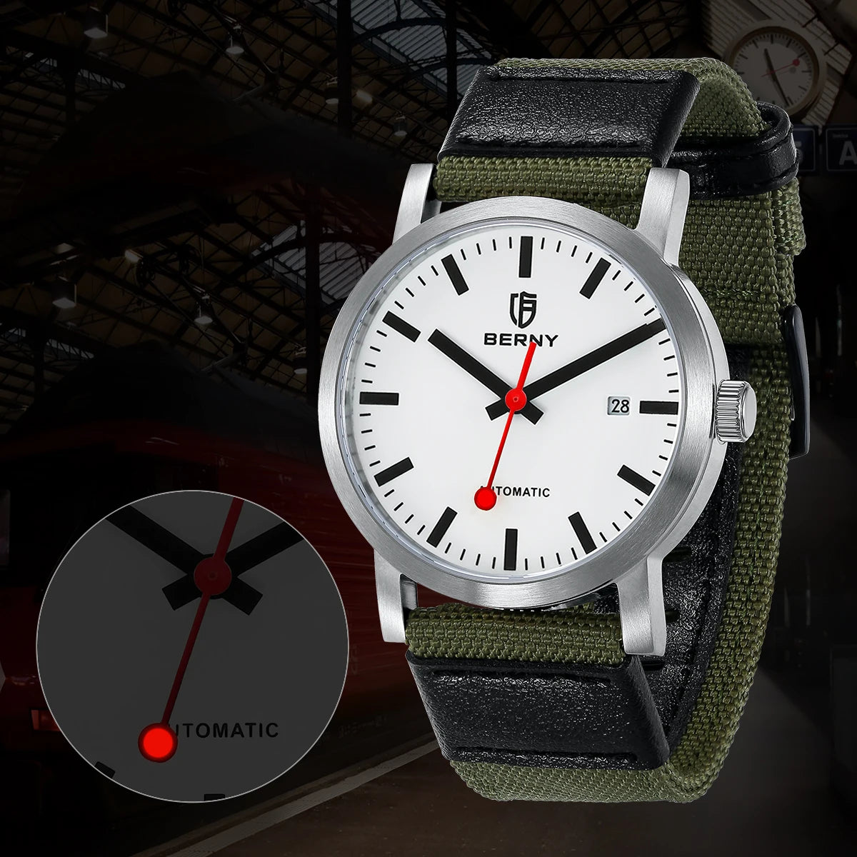 vastara berny railroad miyota stainless steel sport watch watch 5 - casual unisex timepiece with stainless steel (USA)