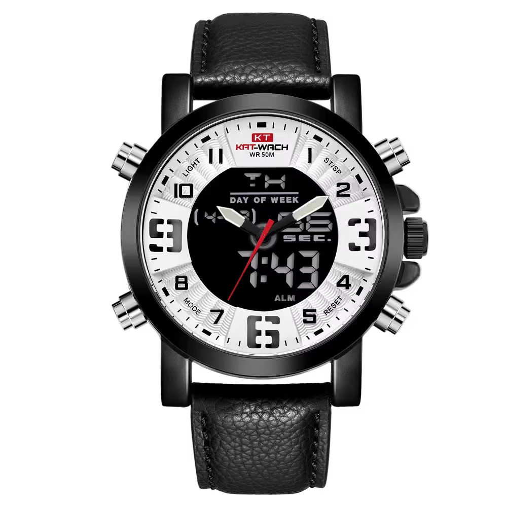 vastara - chronovanta elite dual display men s watch - luxury unisex watch with chronograph in gold leather band (USA)