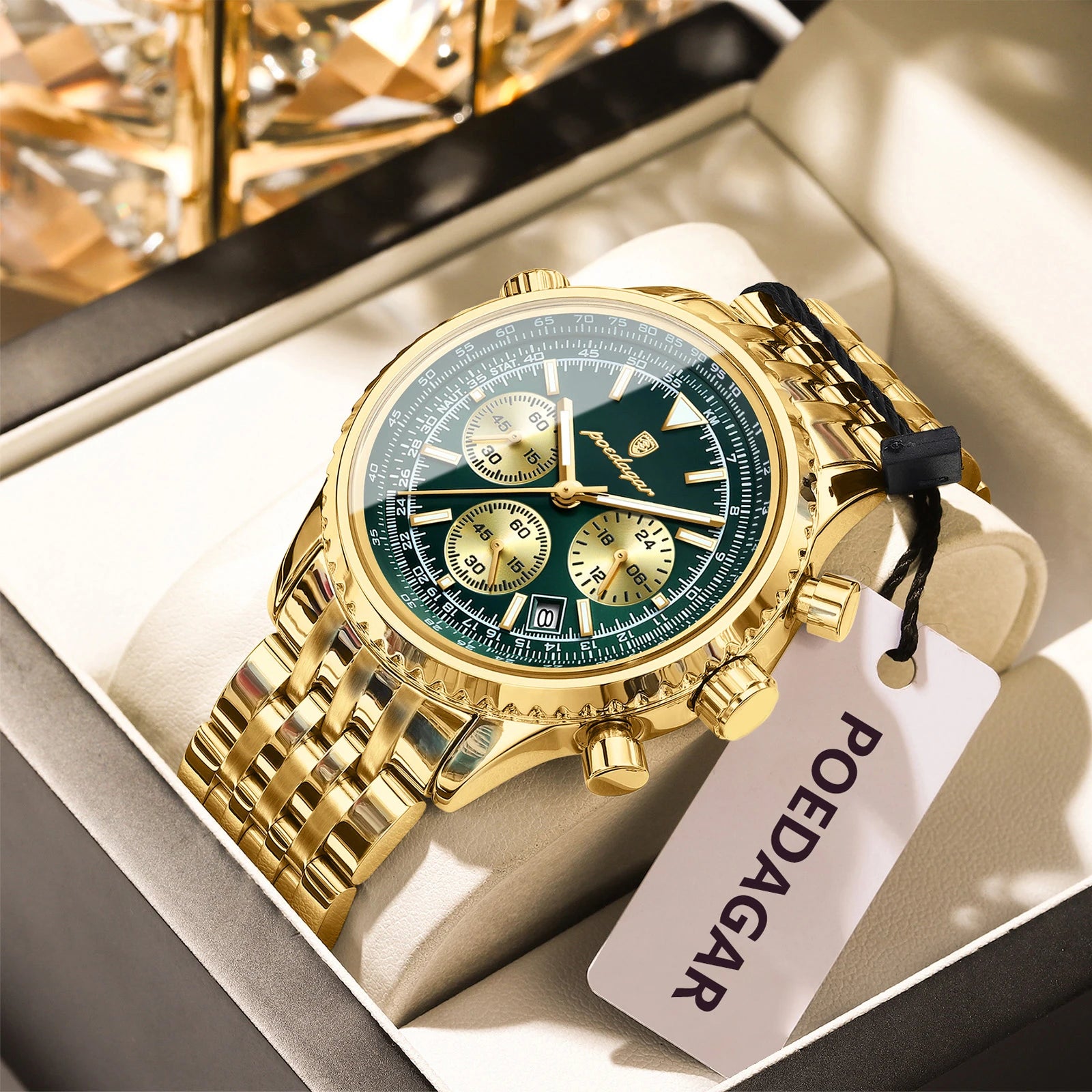 vastara chronograph poedagar s date chronograph stainless watch 5 - classic unisex timepiece with chronograph (USA)