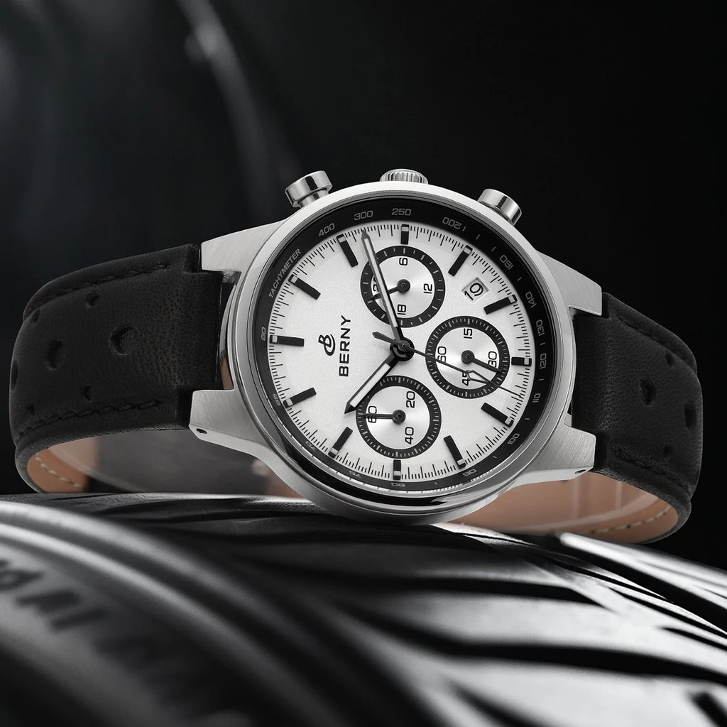 vastara berny chronograph sports for sapphire retro leather watch 11 - casual unisex timepiece with chronograph (USA)