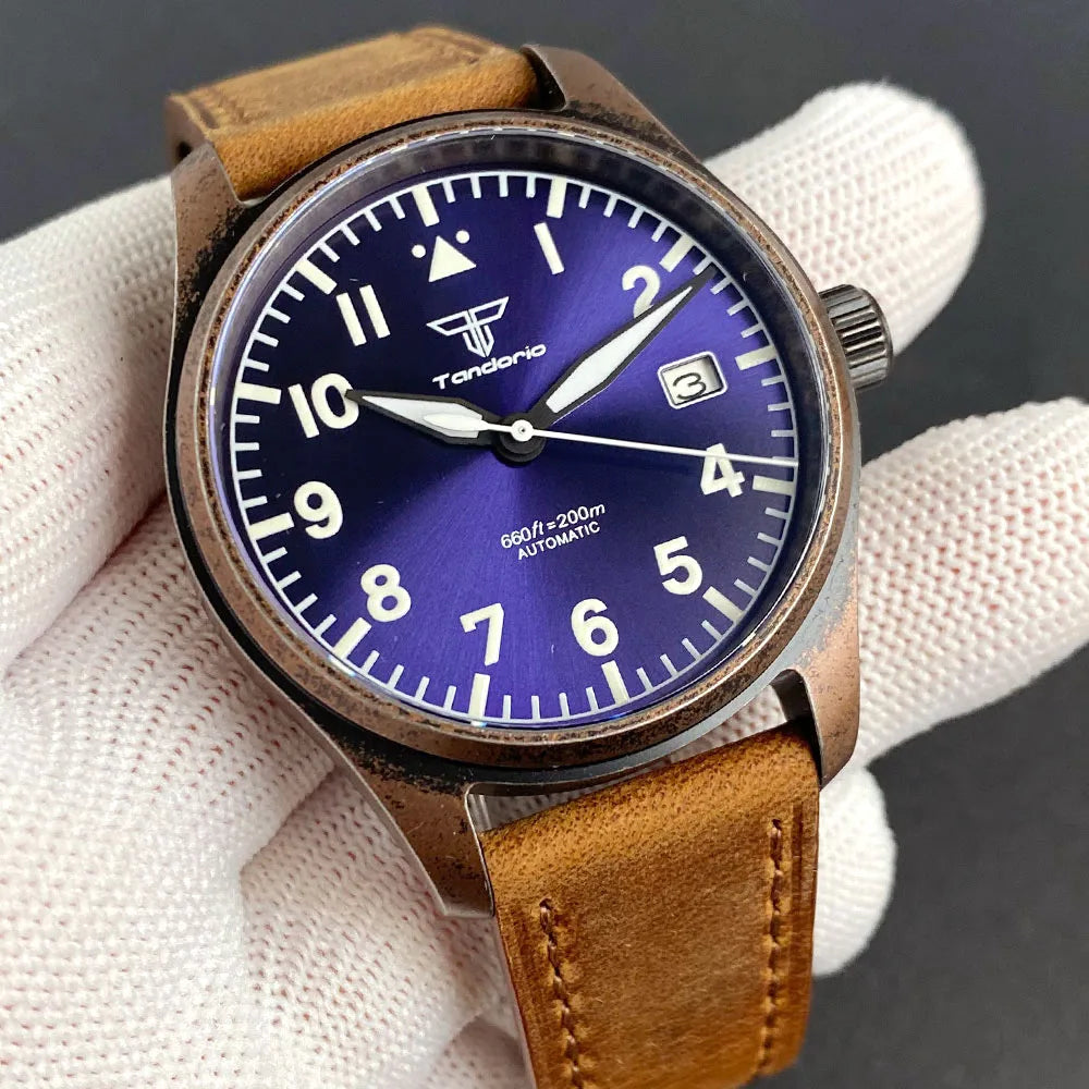 vastara sapphire tandorio retro pilot es nh35a 's aviator bronze pvd sapphire crystal 39mm watch 5 - classic unisex