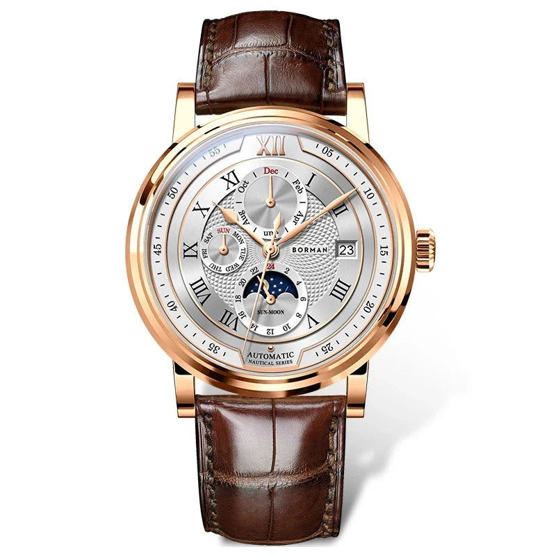 vastara - borman imperium 40mm automatic mechanical moonphase watch - casual unisex watch with waterproof in neutral