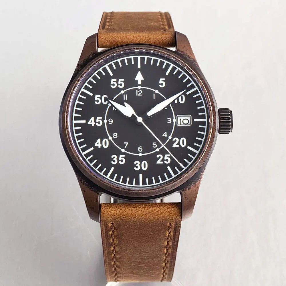 vastara sapphire tandorio retro pilot es nh35a 's aviator bronze pvd sapphire crystal 39mm watch 30 - classic unisex