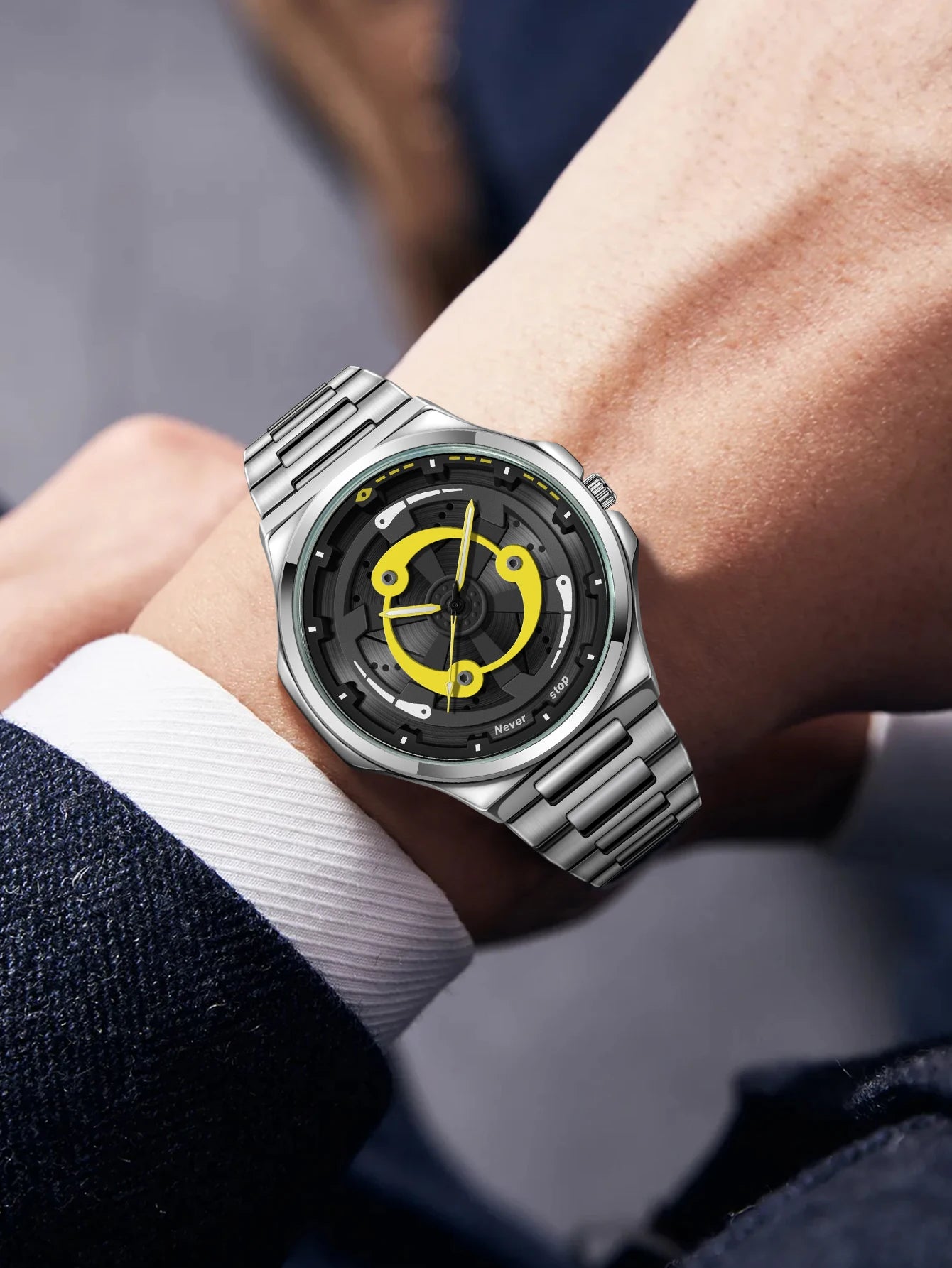 vastara steel strap watch rotatable dial watch 10 - classic unisex timepiece with stainless steel (USA)