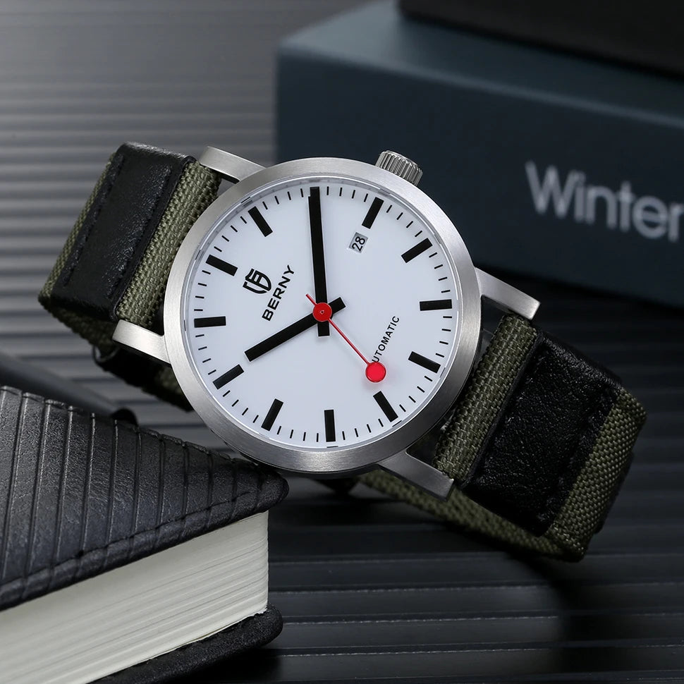 vastara berny 50m miyota 8215 classic railroad for watch 18 - classic unisex timepiece with stainless steel (USA)