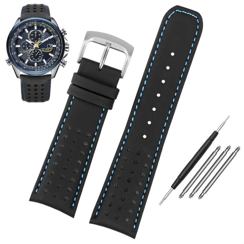 vastara genuine leather for citizen blue angel radio wave at8020 54l watch 7 - classic unisex timepiece with stainless steel