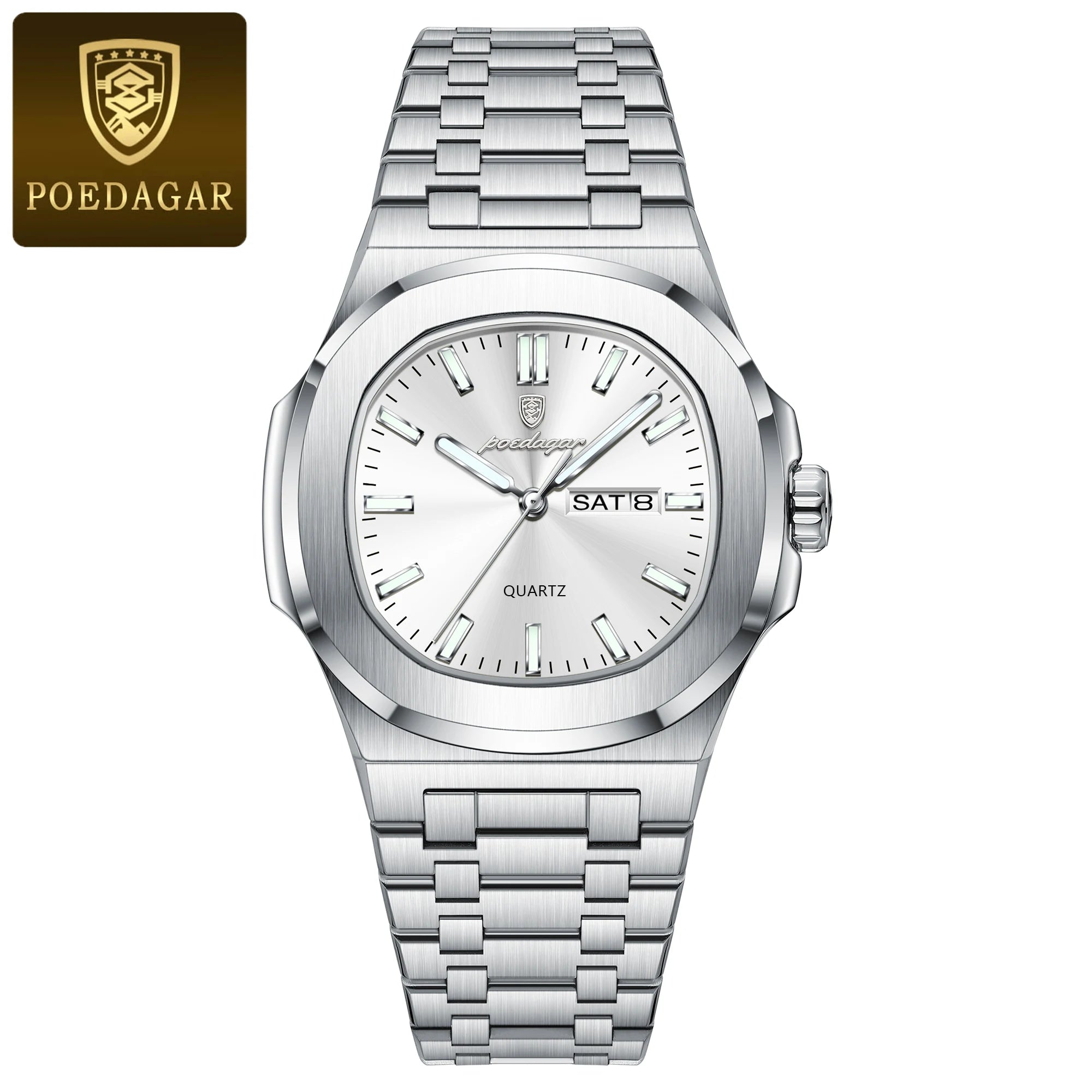 vastara poedagar square s es luminous watch 14 - classic unisex timepiece with stainless steel (USA)