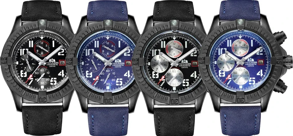 vastara s self wind canvas genuine black blue leather multifunction date month luminous watch 9 - classic unisex timepiece