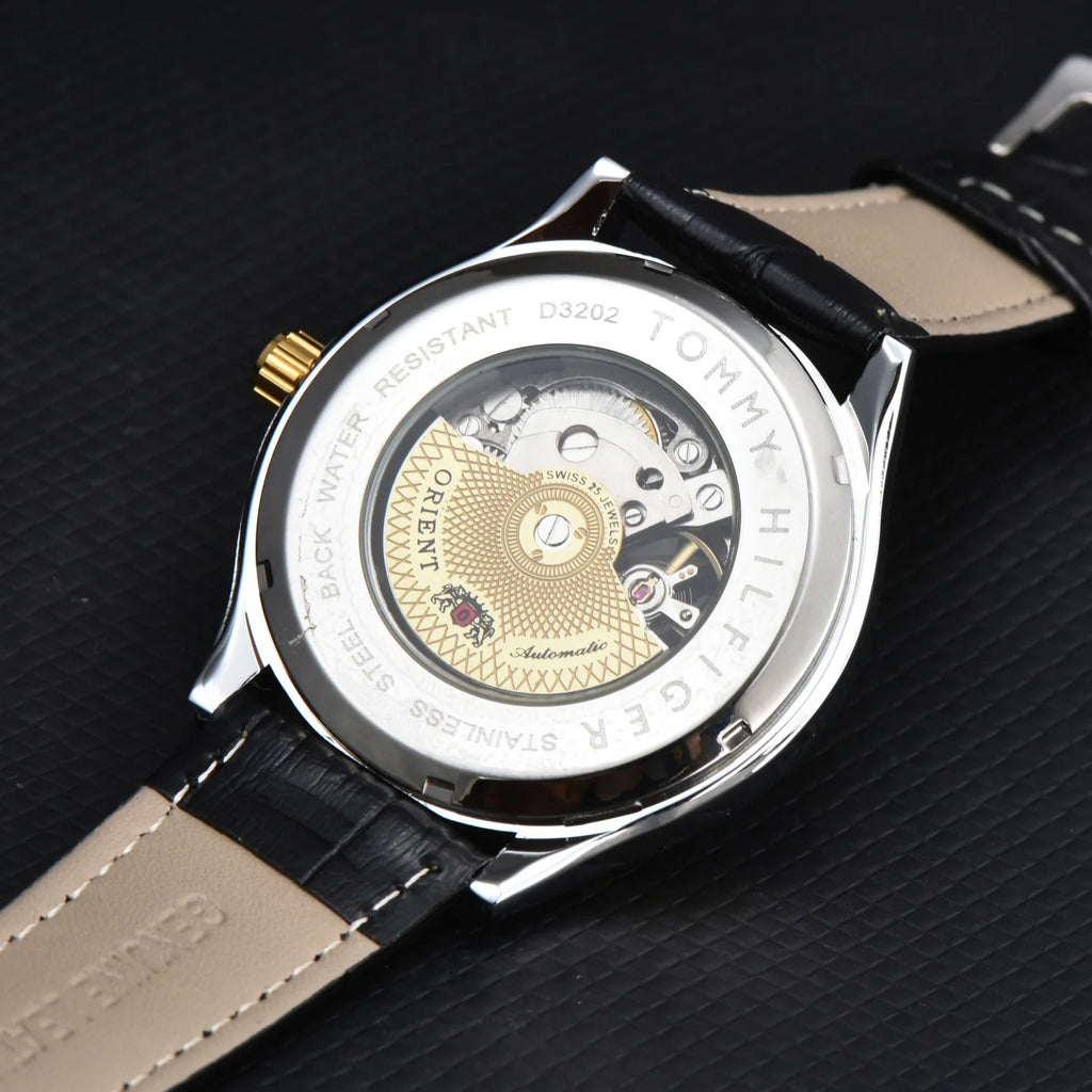 vastara orient double lion japanese fully hollowed out business 's leather strap watch 12 - business unisex timepiece with