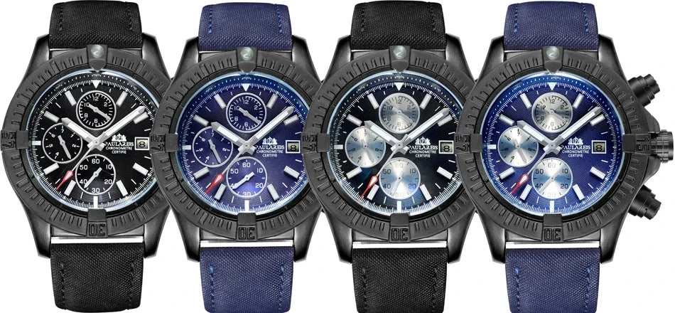 vastara s self wind canvas genuine black blue leather multifunction date month luminous watch 7 - classic unisex timepiece