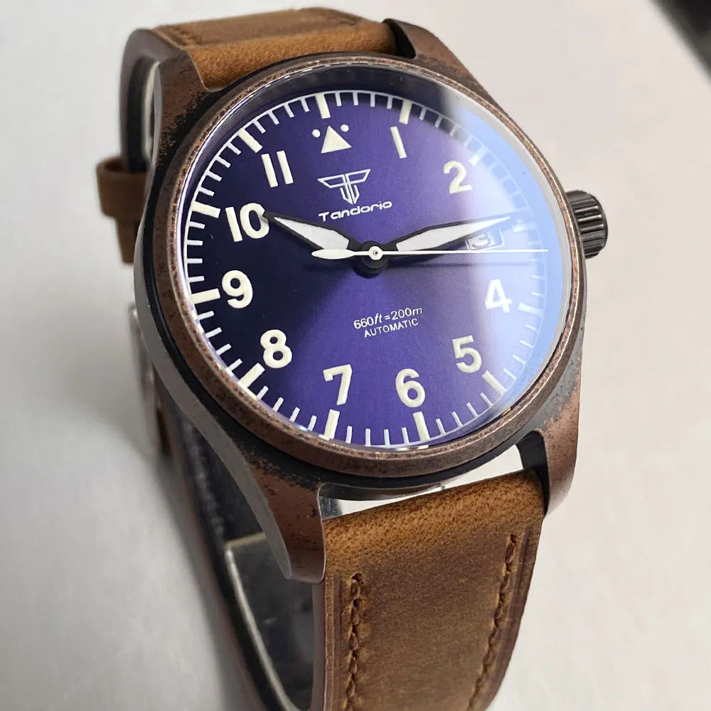 vastara sapphire tandorio retro pilot es nh35a 's aviator bronze pvd sapphire crystal 39mm watch 11 - classic unisex