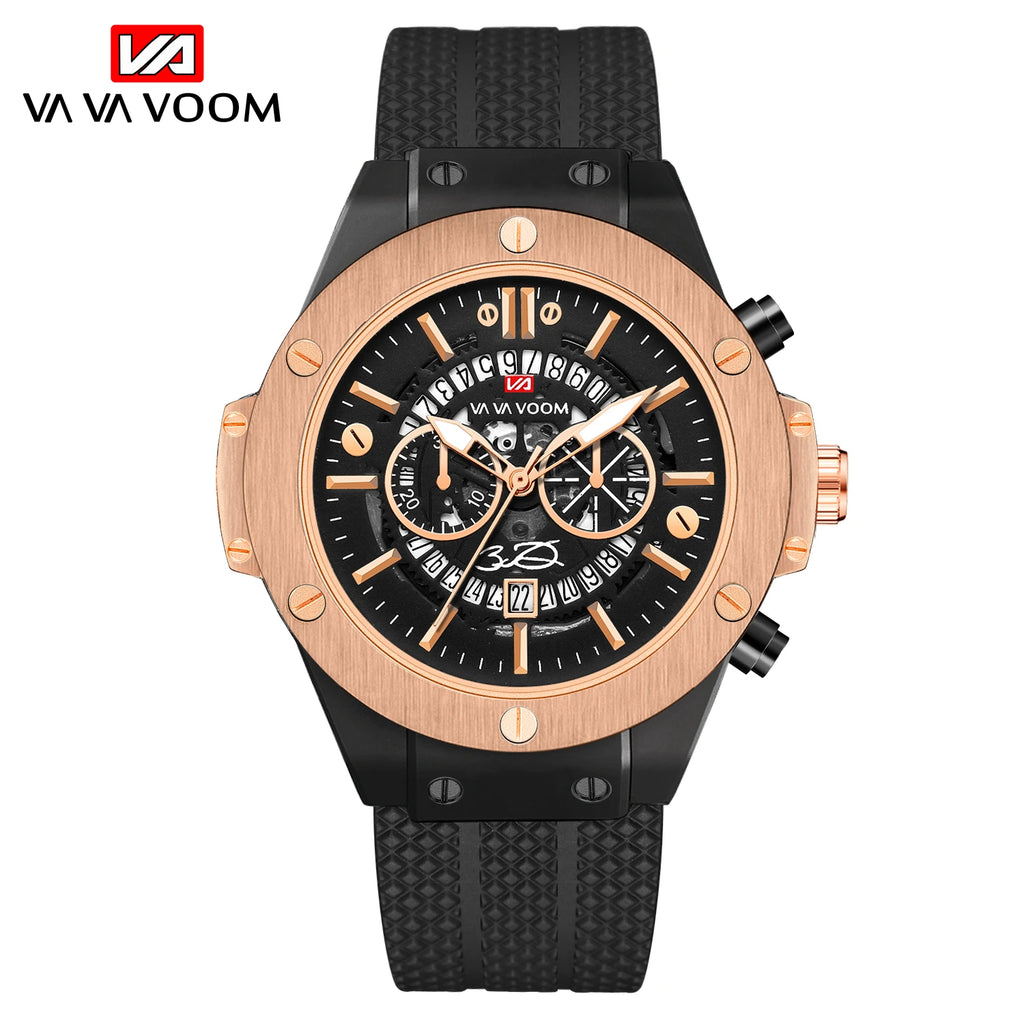 vastara black silicone s hand 46mm hollowed out large dial rose watch 9 - classic unisex timepiece with stainless steel (USA)