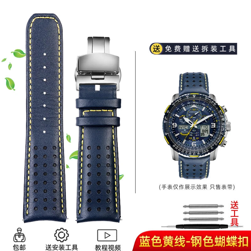 vastara genuine leather for citizen blue angel radio wave at8020 54l watch 8 - classic unisex timepiece with stainless steel