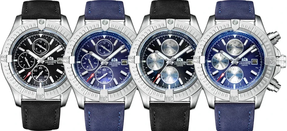 vastara s self wind canvas genuine black blue leather multifunction date month luminous watch 8 - classic unisex timepiece