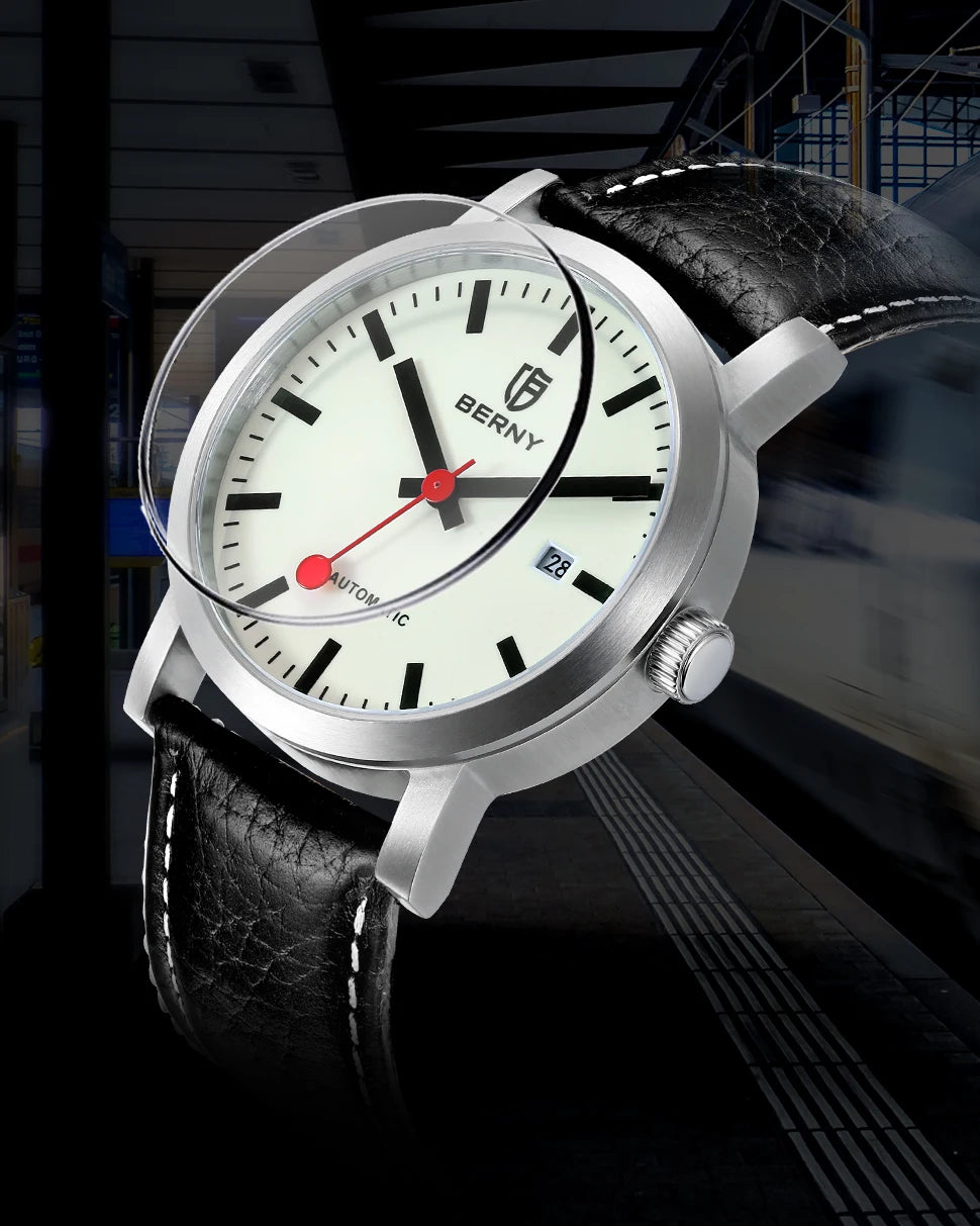 vastara berny for self-wind sappire miyota luminous railroad watch 7 - casual unisex timepiece with stainless steel (USA)