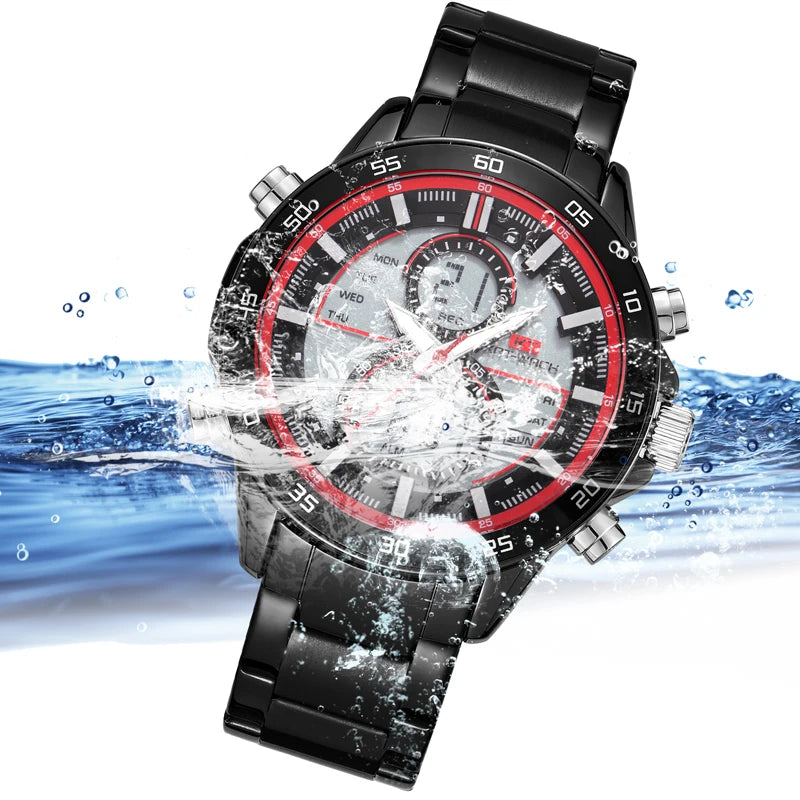 vastara retro black 's hybrid - digital analog display multi-function vintage alloy case leather stra watch 5 - vintage