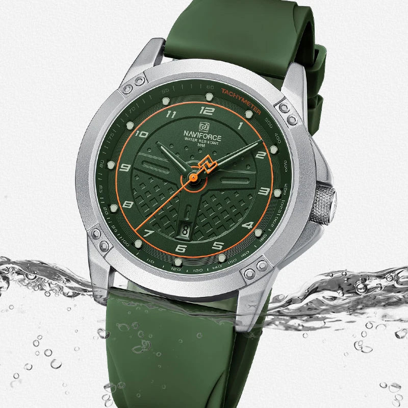 vastara naviforce 's sport es casual date display silicone strap classic watch detail - reliable movement, stainless steel,