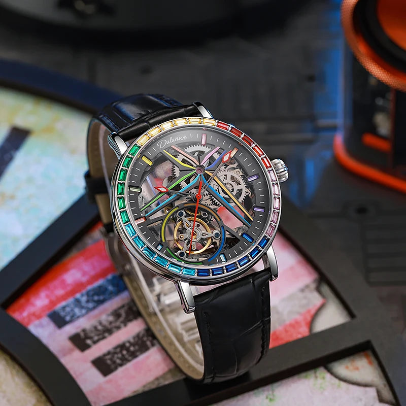 vastara - rainbow colored gemstone tourbillon fashion skeleton watch watch 5 - casual unisex timepiece with waterproof (USA)