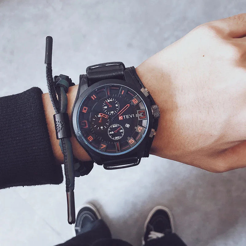 VASTARA vastara retro 's es -end pu leather strap date business big dial military tactical unisex timepiece - stainless