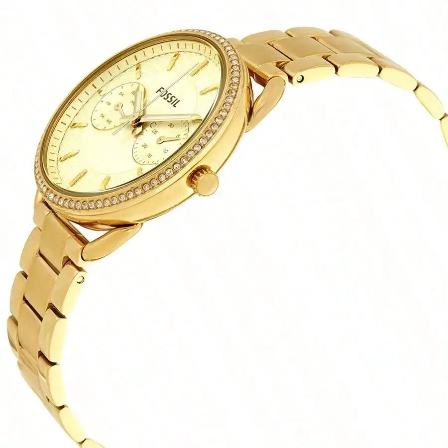 unisex casual watch vastara - fossil women's stainless steel case and strap crystal dial watch - daily wear timepiece with