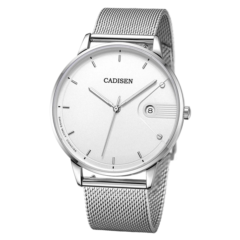 vastara - cadisen men’s sapphire quartz watch with milano mesh strap - casual luxury timepiece watch with waterproof in