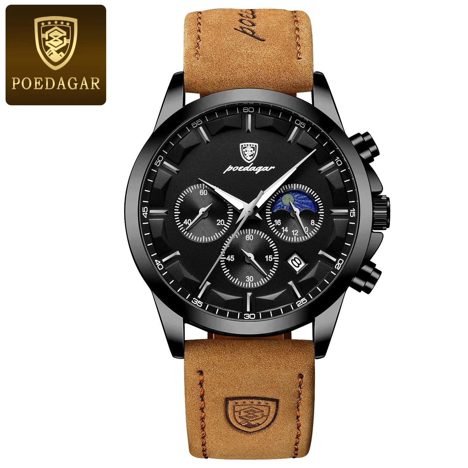 vastara genuine leather chronograph poedagar sports watch 17 - sports unisex timepiece with chronograph (USA)