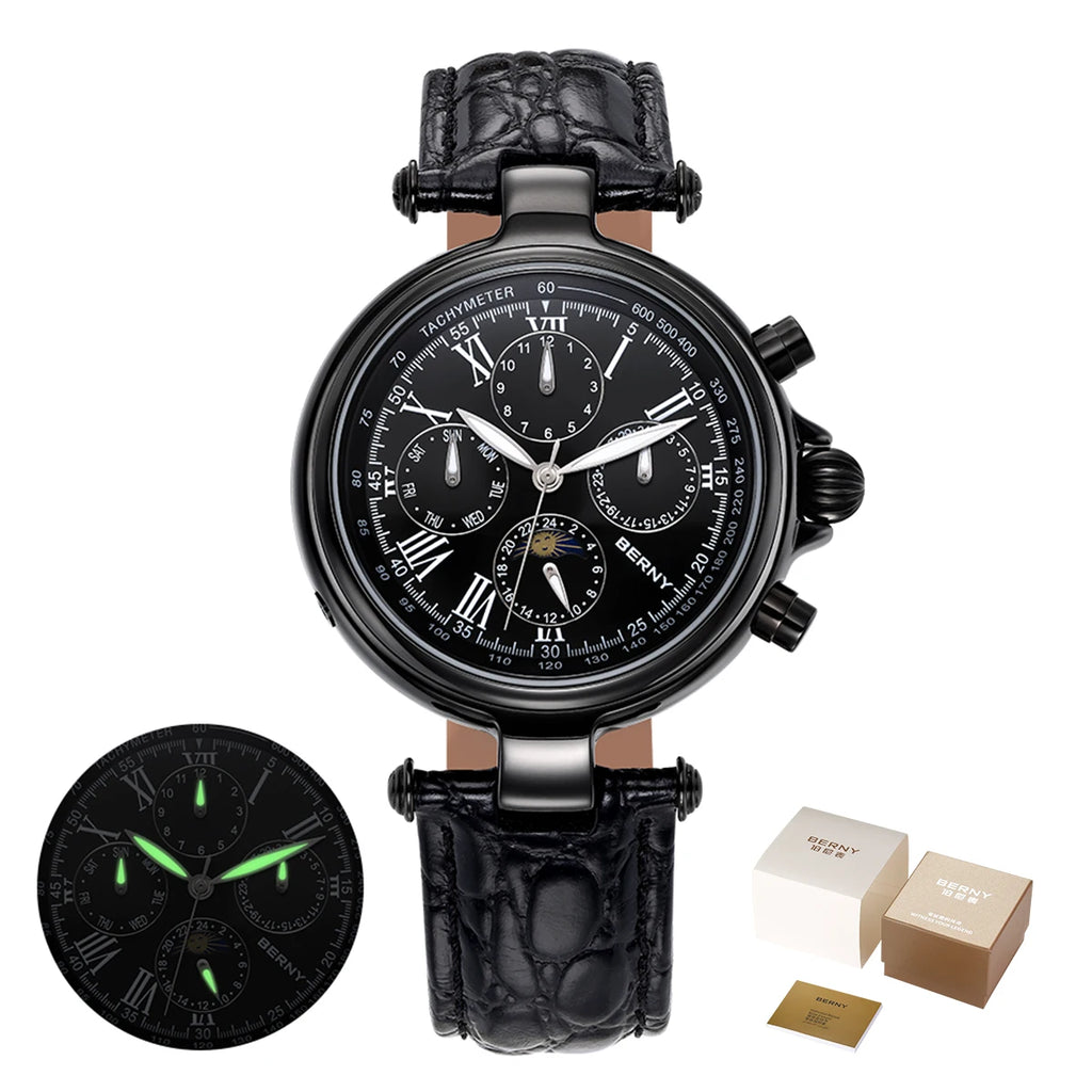 vastara retro for sun moon phase: genuine leather genuine leather watch 14 - classic unisex timepiece with stainless steel