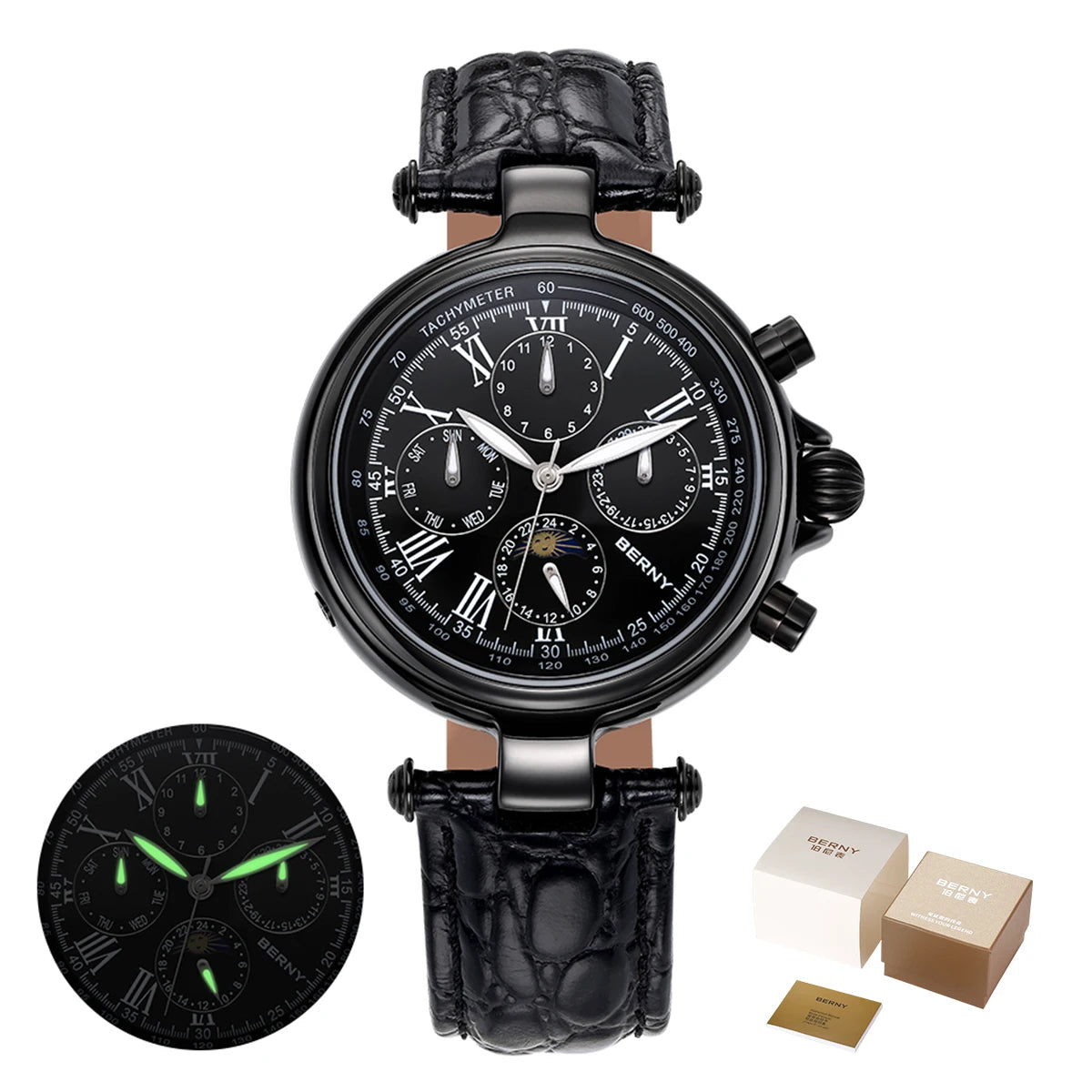 vastara retro for sun moon phase: genuine leather genuine leather watch 14 - classic unisex timepiece with stainless steel