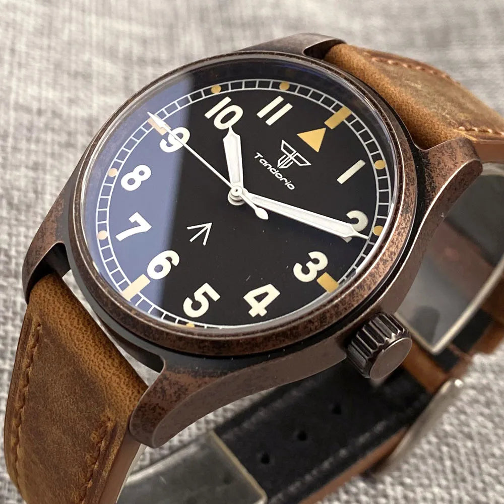 vastara sapphire tandorio retro pilot es nh35a 's aviator bronze pvd sapphire crystal 39mm - classic unisex watch with