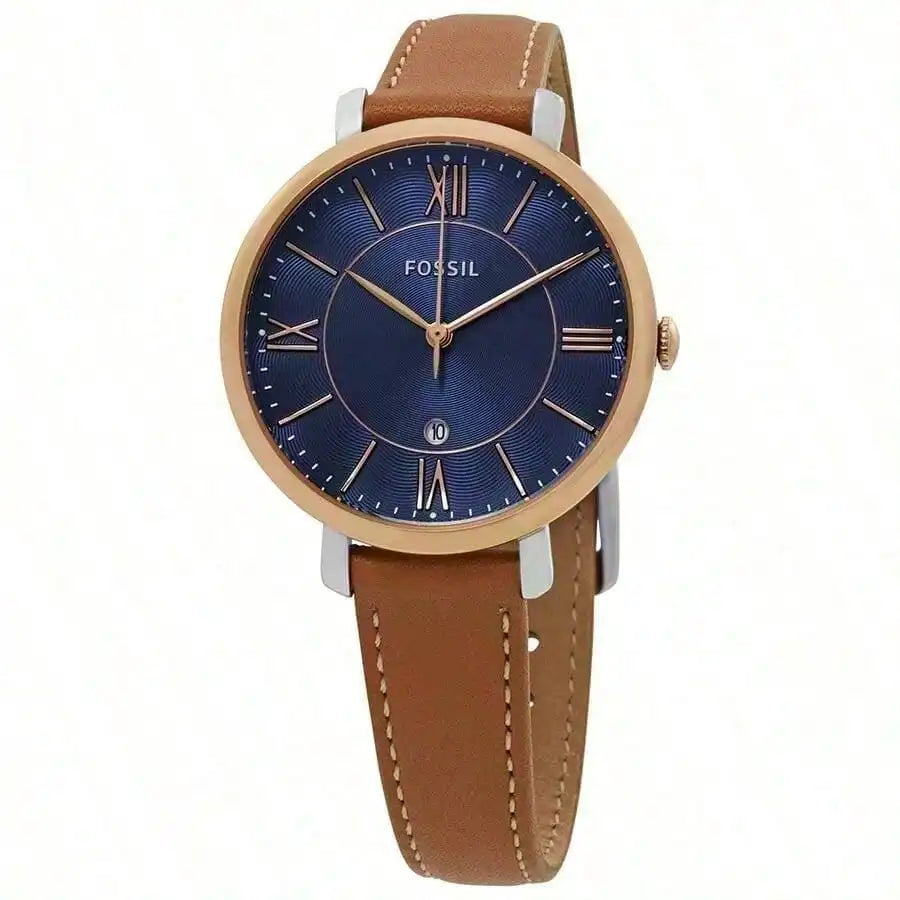 vastara - fossil woman watches brown leather band - casual unisex watch with stainless steel in blue stainless steel (USA)