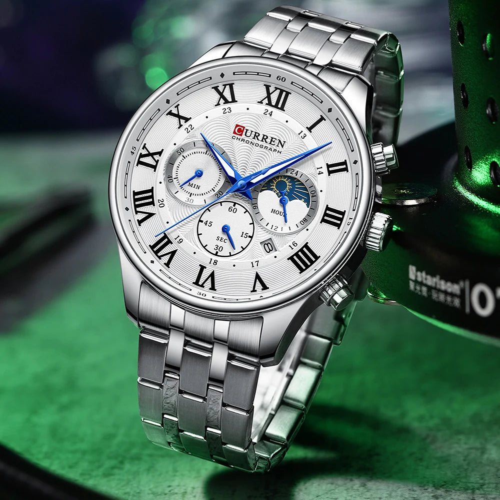 vastara casual business stainless steel bracelet for chronograph roman numeral dial 's watch 20 - casual unisex timepiece