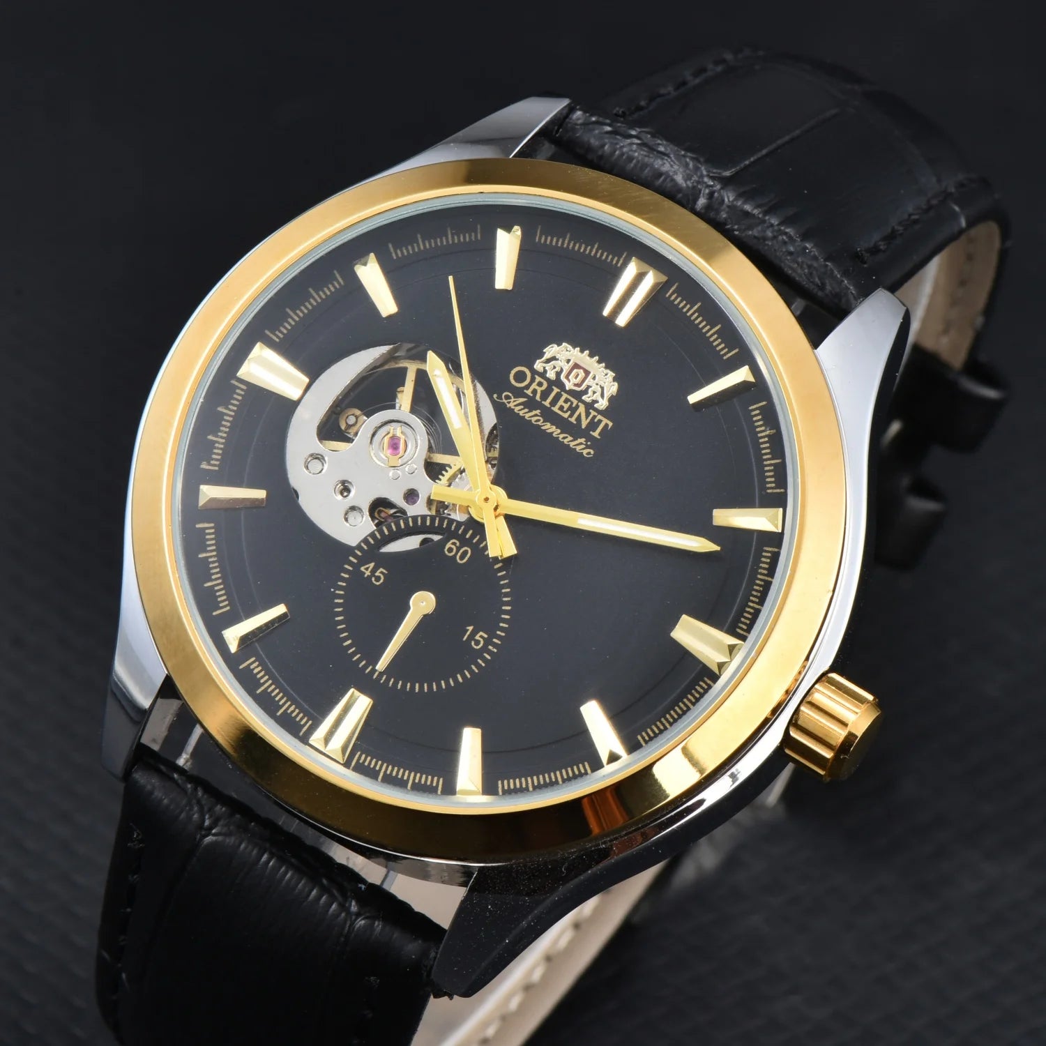 vastara orient double lion japanese fully hollowed out business 's leather strap watch 6 - business unisex timepiece with