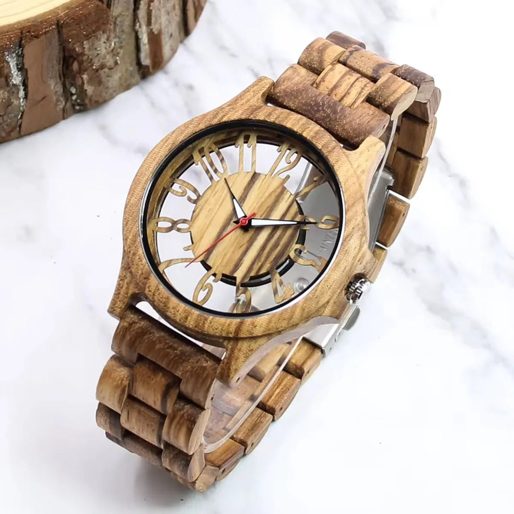 wooden watches for men handmade engraved wood watch analog quartz men's wooden watch watch detail - quartz movement