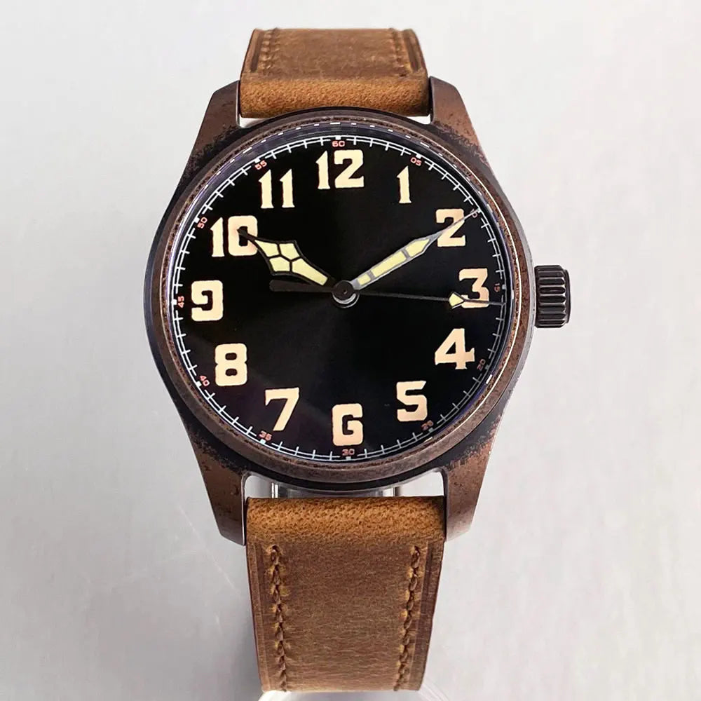 vastara sapphire tandorio retro pilot es nh35a 's aviator bronze pvd sapphire crystal 39mm watch 35 - classic unisex