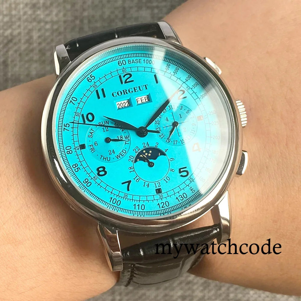 vastara - corgeut horizon master moonphase automatic watch watch 44 - casual unisex timepiece with stainless steel (USA)