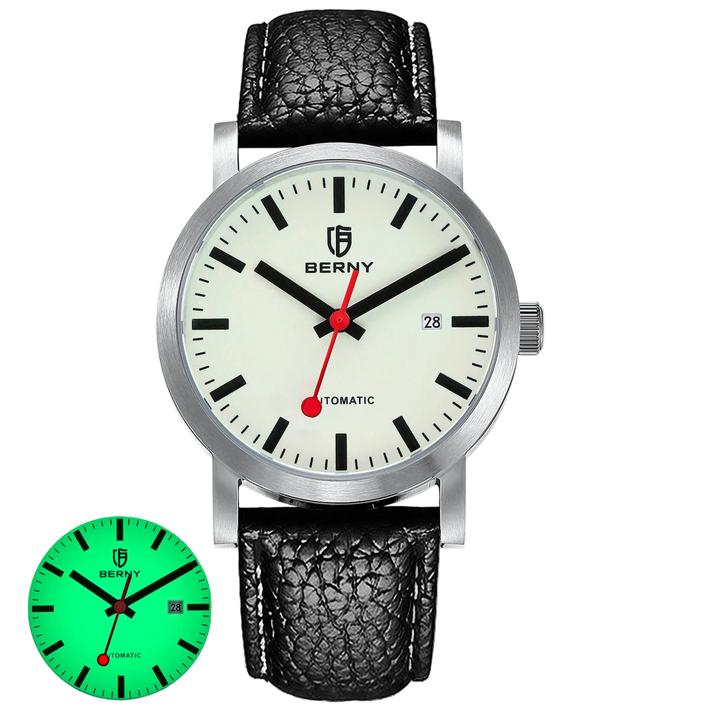vastara berny for self-wind sappire miyota luminous railroad watch 15 - casual unisex timepiece with stainless steel (USA)