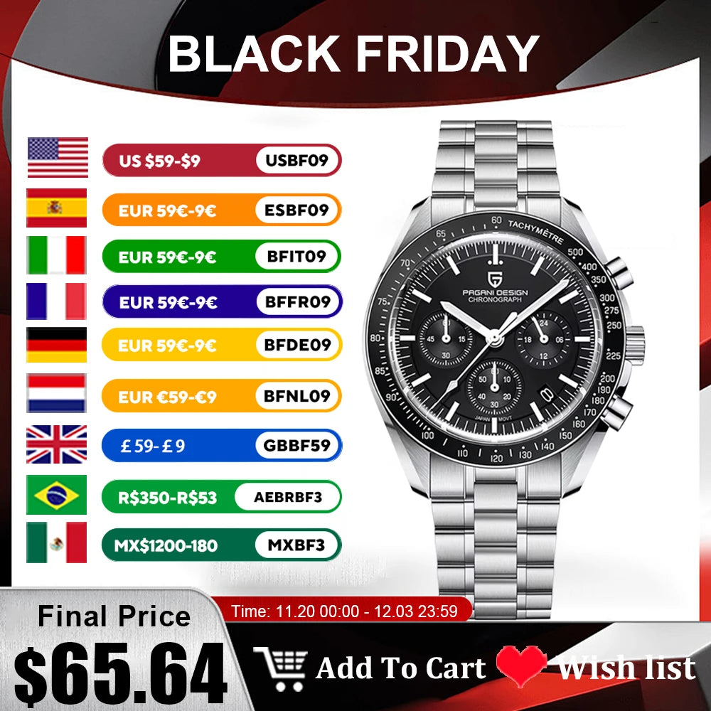 vastara sapphire pagani design s es chronograph sport stainless steel clock relogio - classic unisex watch with chronograph