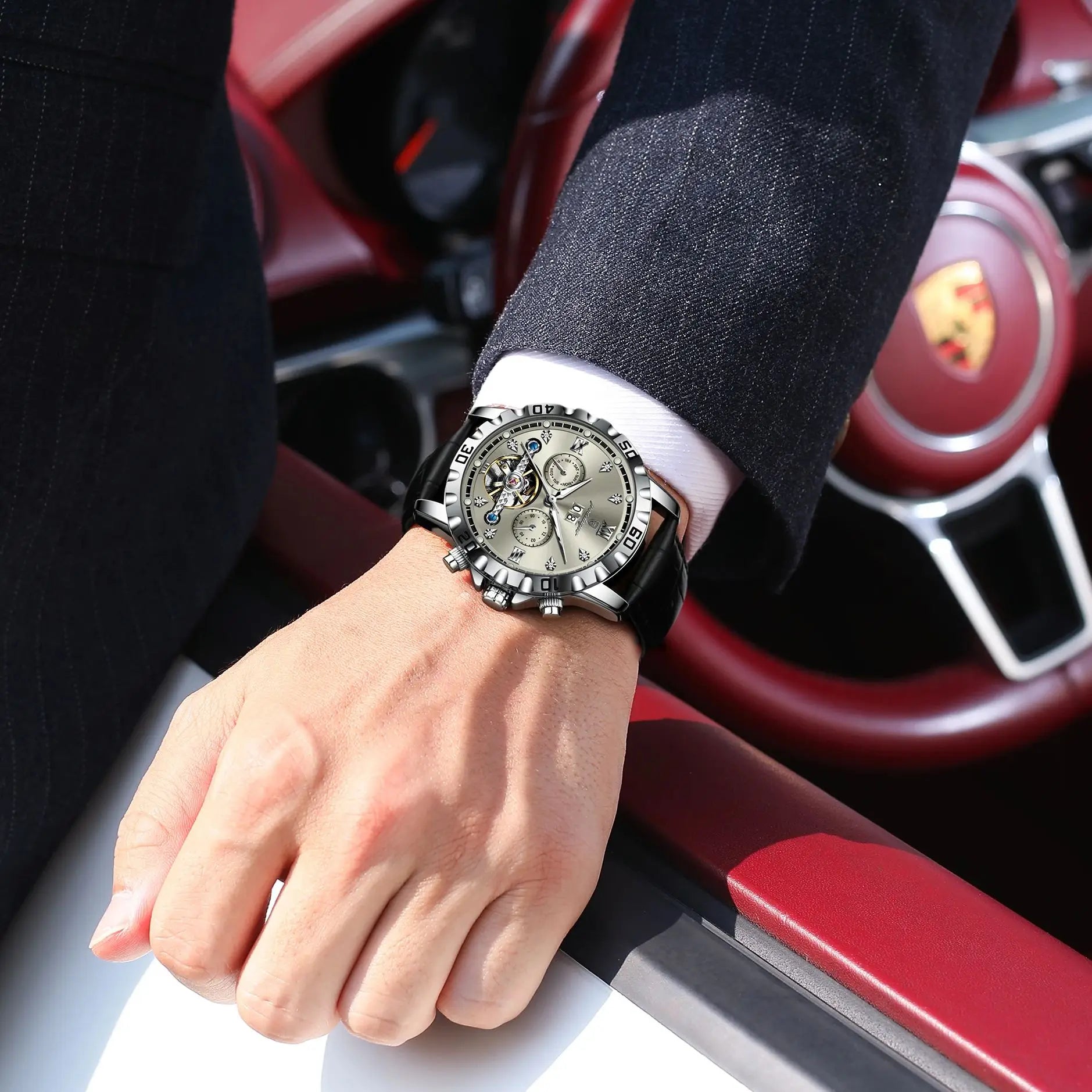 vastara genuine leather sapphire poedagar hollow tourbillon watch 5 - classic unisex timepiece with stainless steel (USA)