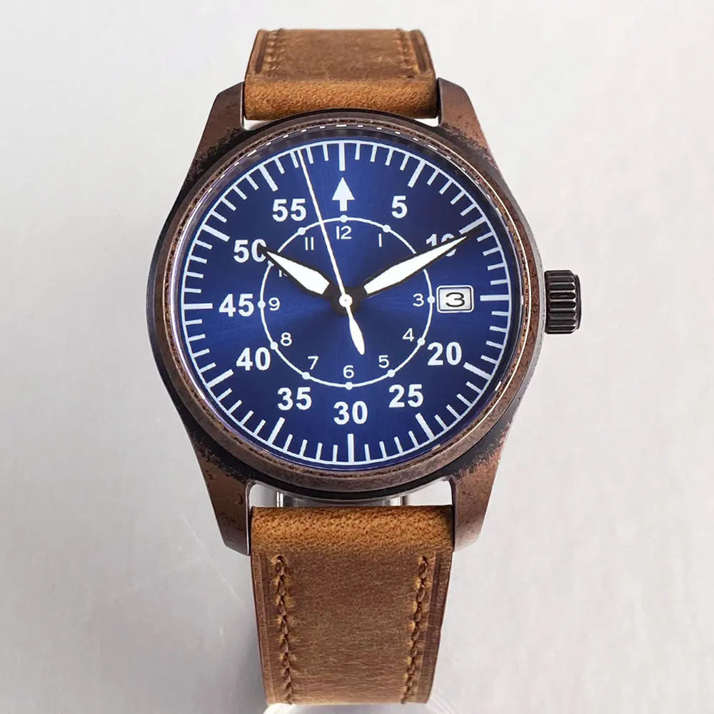 vastara sapphire tandorio retro pilot es nh35a 's aviator bronze pvd sapphire crystal 39mm watch 31 - classic unisex
