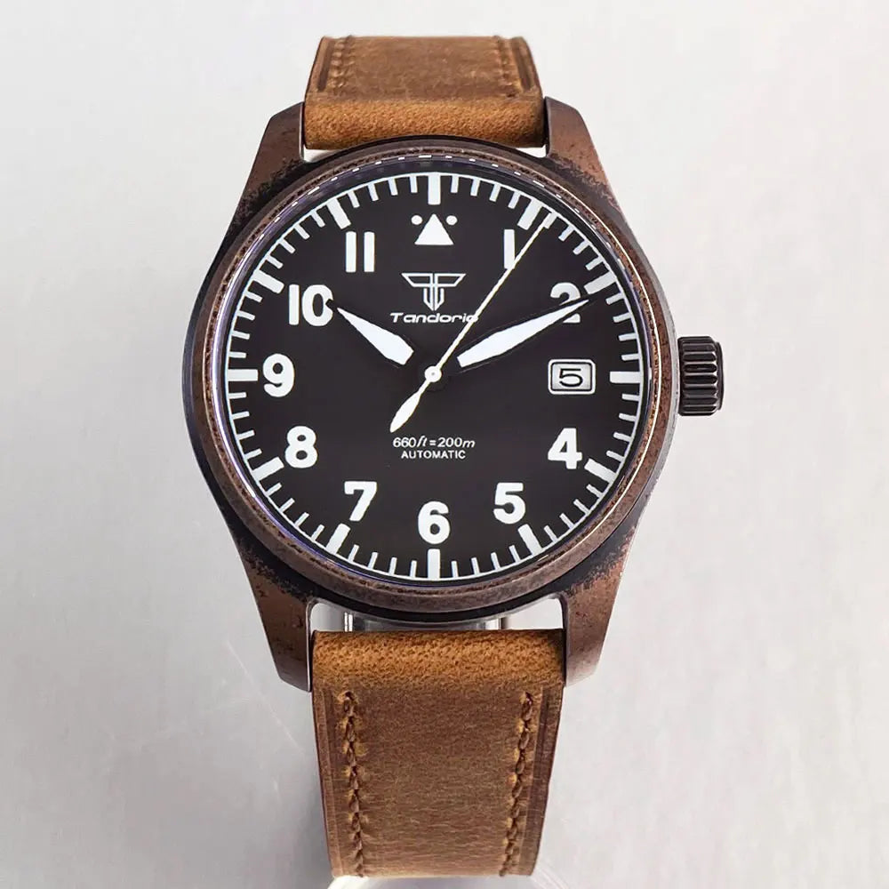 vastara sapphire tandorio retro pilot es nh35a 's bronze plated pvd sapphire crystal 39mm watch 22 - classic unisex