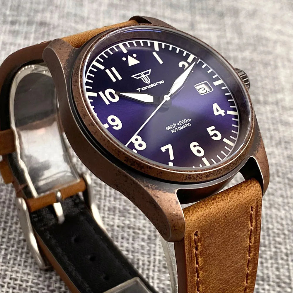 vastara sapphire tandorio retro pilot es nh35a 's aviator bronze pvd sapphire crystal 39mm watch 10 - classic unisex