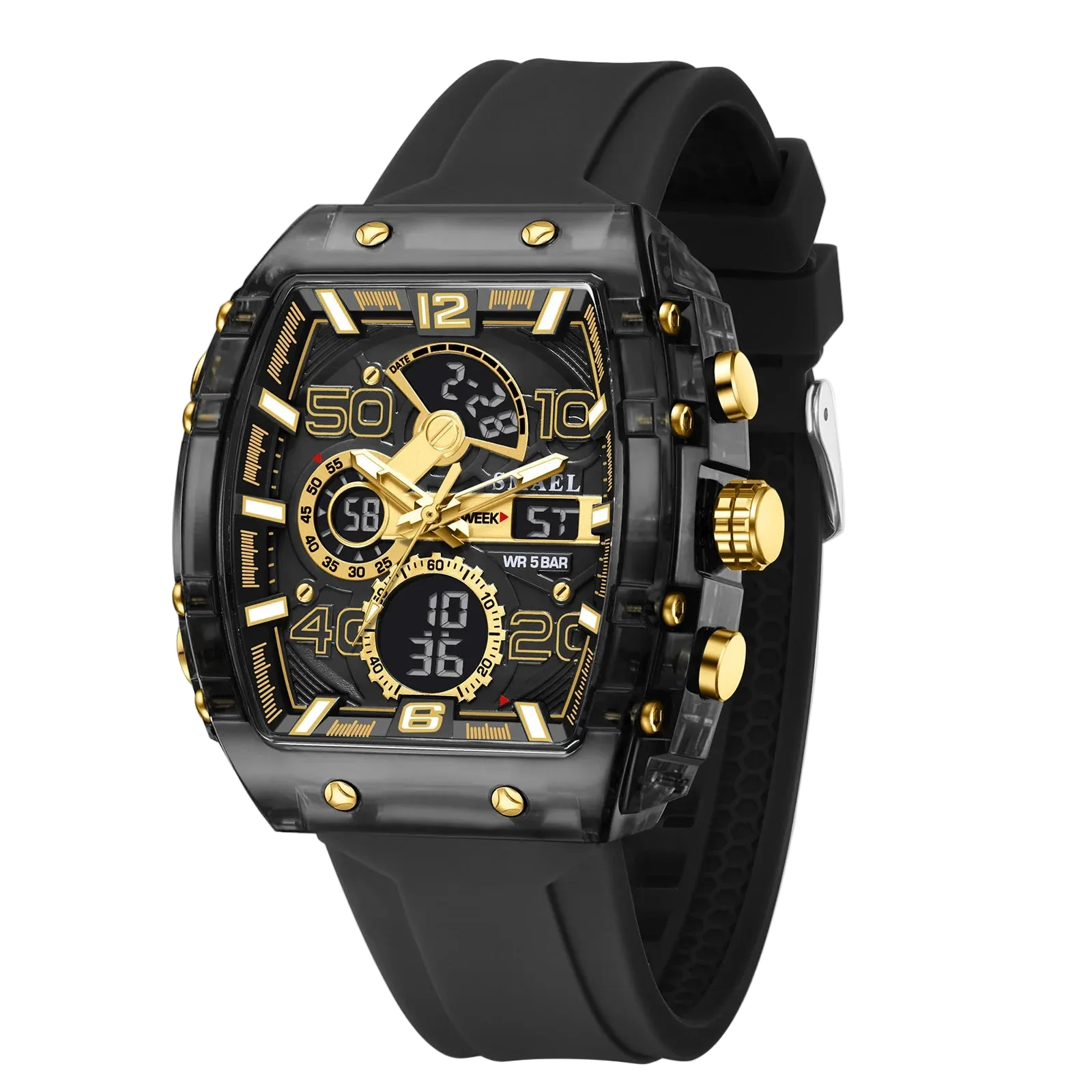 vastara smael 8109 electronic square dual display luminous multi-color for - casual unisex watch with chronograph in white