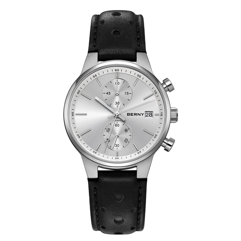 vastara - men's chronograph watch with luminous display - casual unisex watch with chronograph in neutral stainless steel