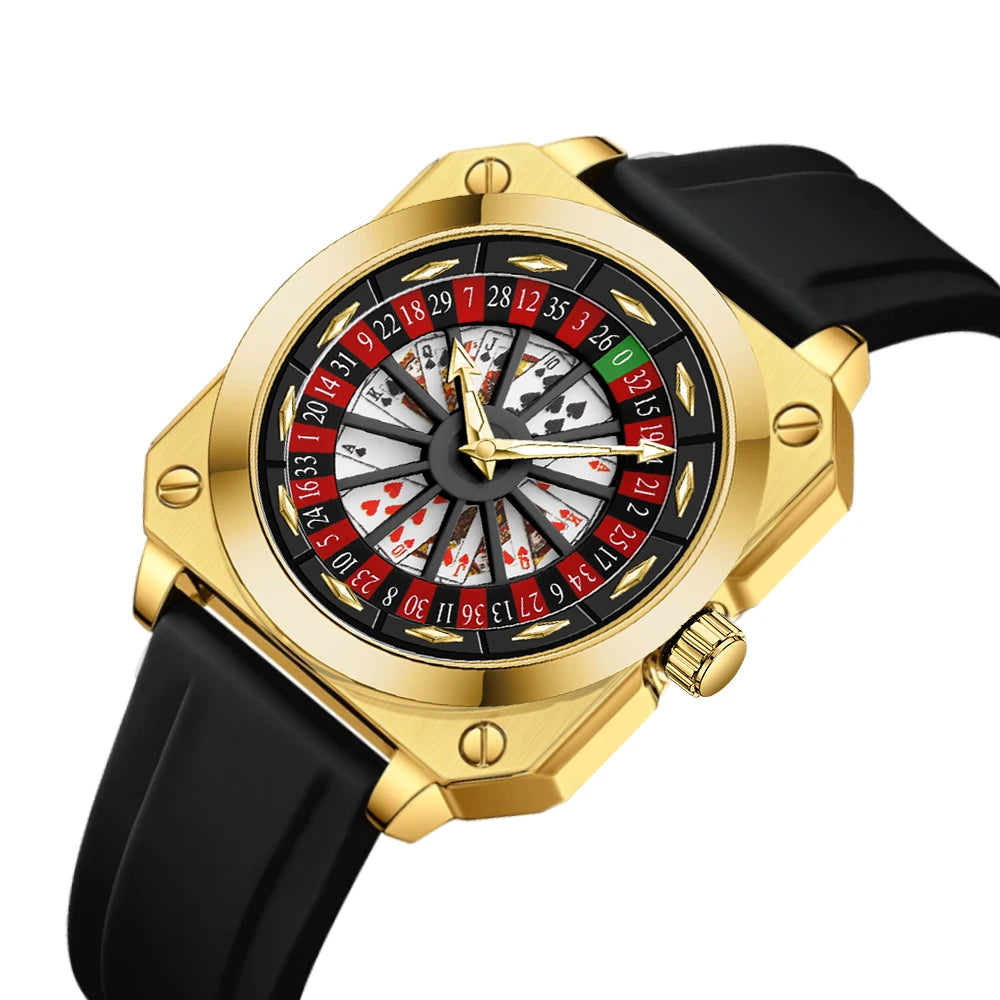 Creative Men Watch Fashion Roulette Original Quartz Movement Silicone Red Black Sports Square Rotating Night Light Watch f...
