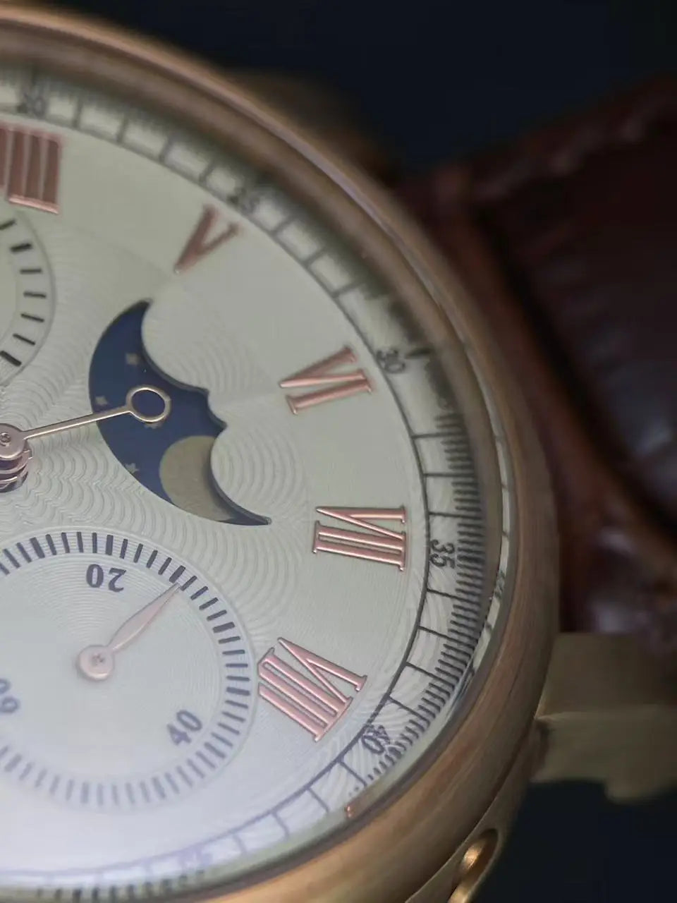 vastara sapphire retro bronze shell moon phase s - genuine leather design watch 10 - classic unisex timepiece with stainless