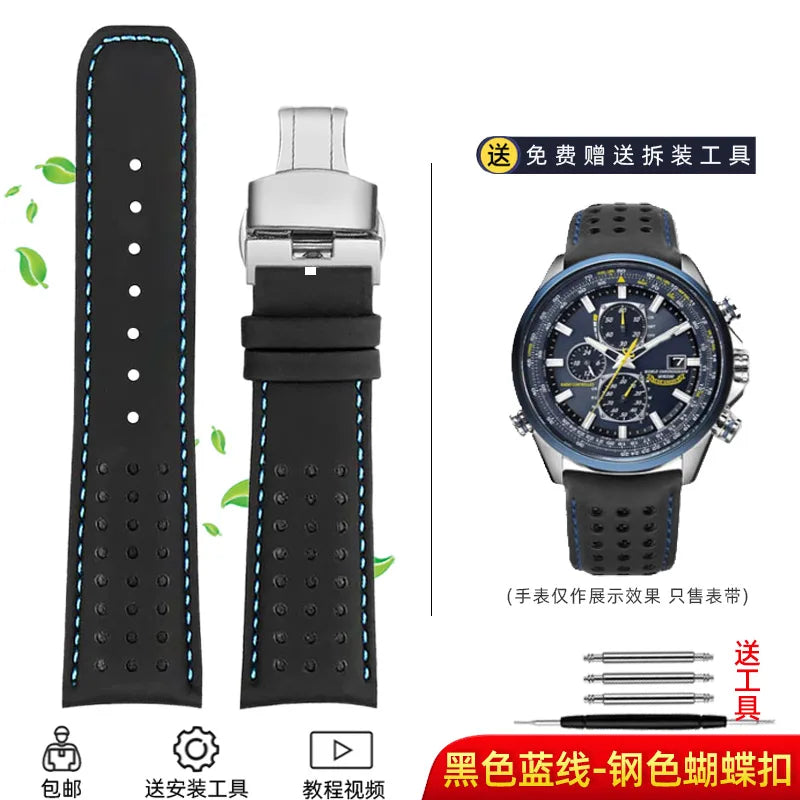 vastara genuine leather for citizen blue angel radio wave at8020 54l watch 14 - classic unisex timepiece with stainless