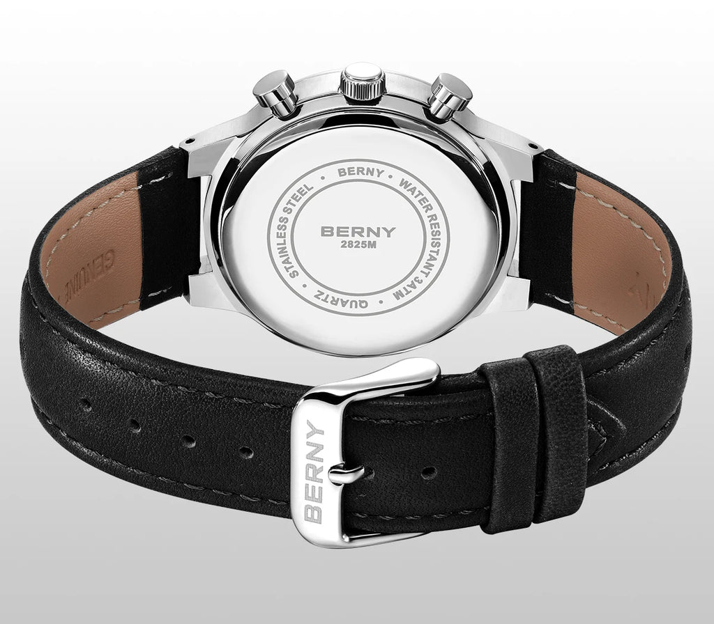 vastara berny chronograph sports for sapphire retro leather watch 18 - casual unisex timepiece with chronograph (USA)